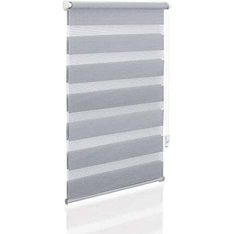 Double-layered roller blind, clip-on, semi-transparent blackout, 50 x 130 cm, light gray. (1/4)