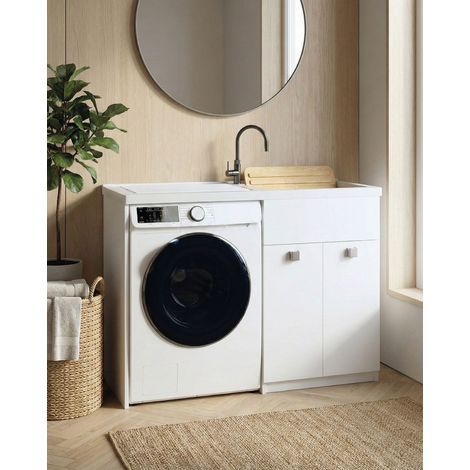 Mobile coprilavatrice Pulsa Sx - Con 2 anta e lavatoio - Contenitore salvaspazio per bagno e lavanderia - Lavatrice non inclusa - Bianco - 124x93x60 cm (1/3)