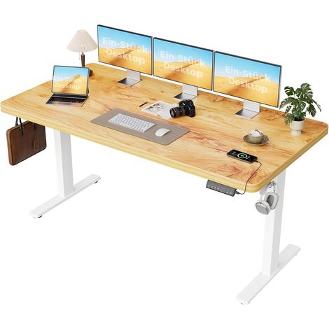 Schreibtisch Höhenverstellbar 2 Motoren 3 Hellbraun 160 x 80 cm Pro (1/5)