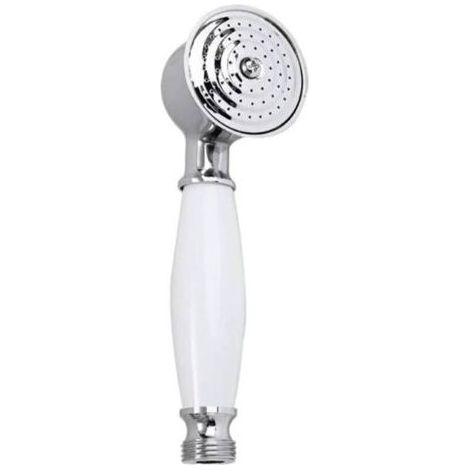 Pommeau de douche anti-calcaire en argent avec poignée en céramique blanche - Ensemble complet pour salle de bain - (1/4)