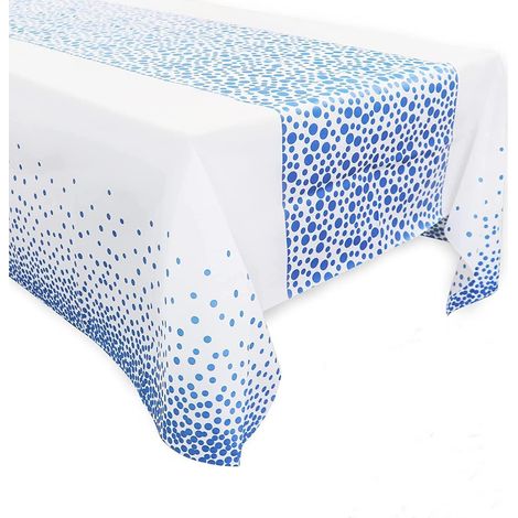 1 nappe jetable blanche et bleue nappe rectangulaire dorée pour table de banquet,fête prénatale,anniversaire d'enfant 137 cm x 274 cm (1/5)