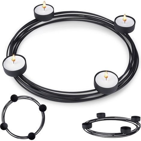 Bougeoir rond en métal noir pour bougies chauffe-plat, décoration de table (1/5)