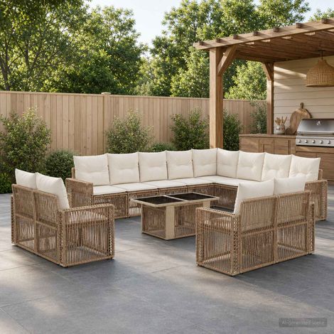 Set Divano da Giardino 13 pz Beige e Bianco Crema polyrattan vidaXL (1/5)