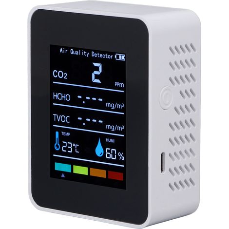 Détecteur de CO2 infrarouge blanc, lecture en temps réel, mesure précise du dioxyde de carbone, de la température et de l'humidité, et de la qualité de l'air. (1/5)
