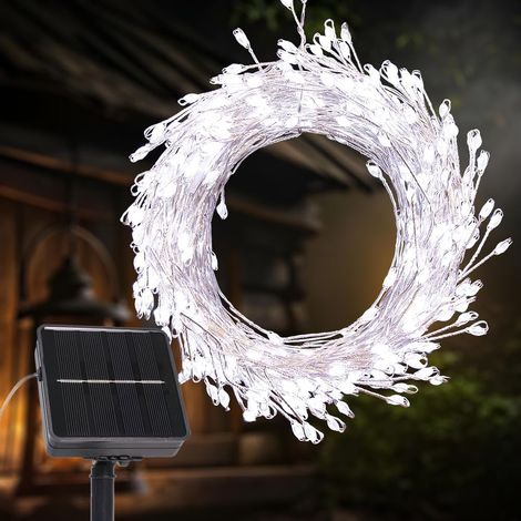 Solar LED Fairy Lights, 6M 200 LEDs Solar Firecracker Lights, 8 Modes Waterproof LED Clusters with Silver Copper Wires - Fairy Garden Decoration (Cool White) (1/5)