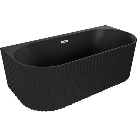 Mexen Sella vasca da bagno autoportante con scanalature da 150 x 75 cm, nera opaca, troppopieno in nichel spazzolato (1/3)