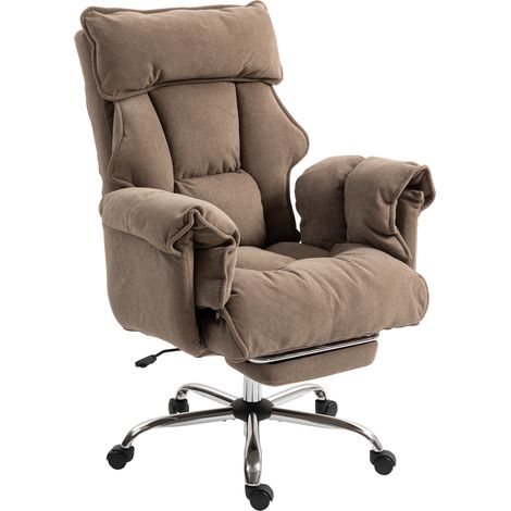 Chaise de bureau ergonomique pliable clair pour salon ergonomique, dossier inclinable, repose-pieds, tissu doux, marron (1/5)