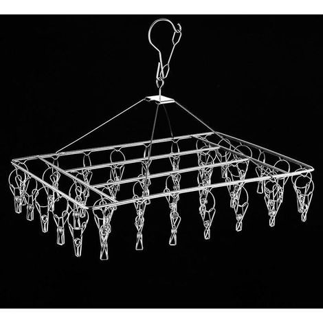 1 séchoir en Acier Inoxydable, Porte-Chaussettes Coupe-Vent rectangulaire Polyvalent, livré avec 40 Pinces (1/4)