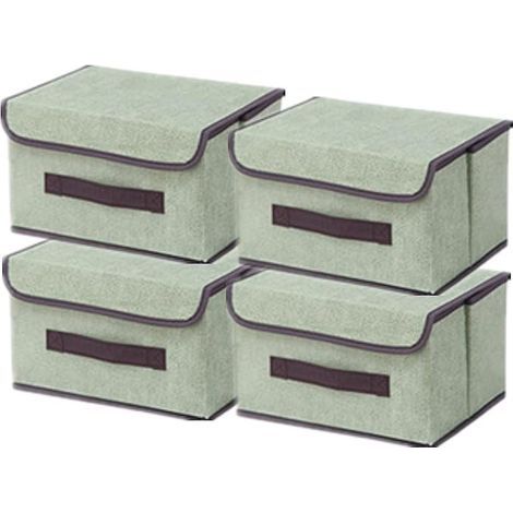 Boite de Rangement avec Couvercle,Boite Rangement Tissu,Cube de Rangement tissu,Pliantes,Boîtes de Rangement pour placards,Vêtements,Penderies,Jouets (26×19×16cm/4pack, Vert) (1/3)