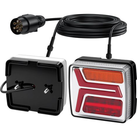 Lot de 2 Feux arrière 35 LED pour Remorque 12V avec Câble long de 10 m IP67, Fonctions Stop Position Clignotant Éclairage de plaque, 7 Broches pour Caravane Camping-cars Agricoles (1/5)