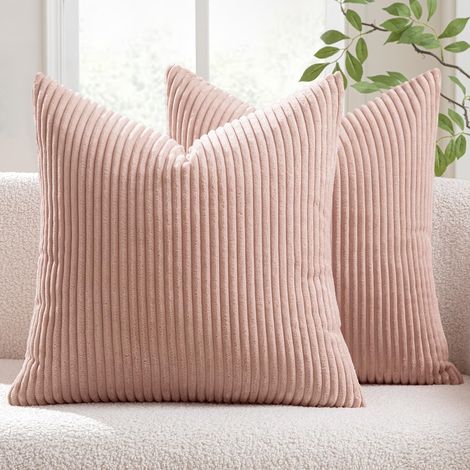 Lot de 2 Decorative Housse de Coussin en Velours Côtelé Canapé Taie d'oreiller Douce pour Maison Salon Chambre Lit Clic Clac 40x40cm Rose (1/4)