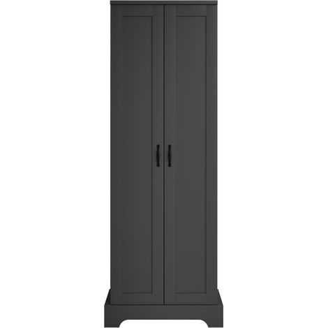 Mobile bagno alto 56 x 40 x 170 cm in MDF nero con 2 ante e ripiani regolabili (1/5)