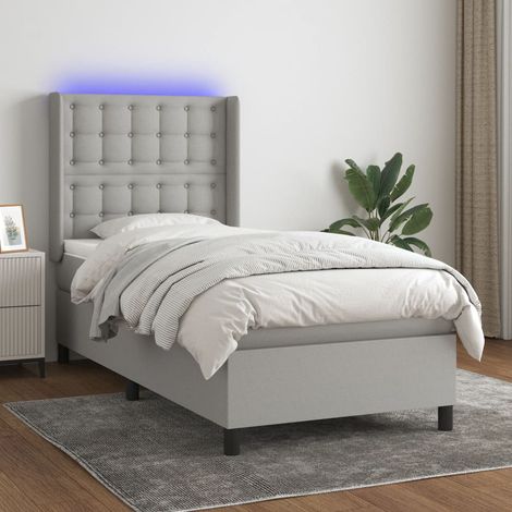 Sommier tapissier et matelas confortable pour Lit adulte,Ensemble Sommier + Matelas et LED Gris clair 90x190cm Tissu -BV64340 (1/5)
