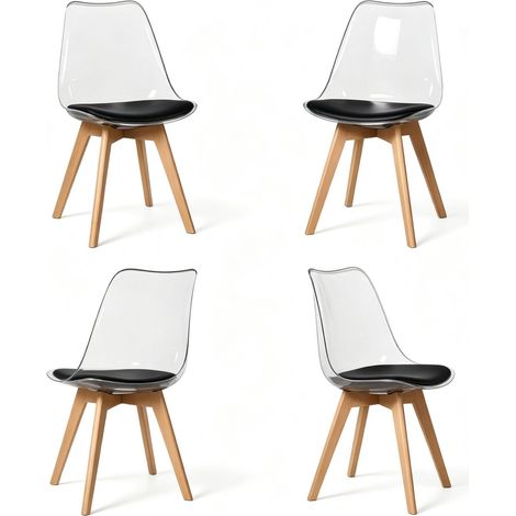 Set di 4 sedie da pranzo 83 cm in legno, plastica e similpelle nera - CHICFURN (1/5)