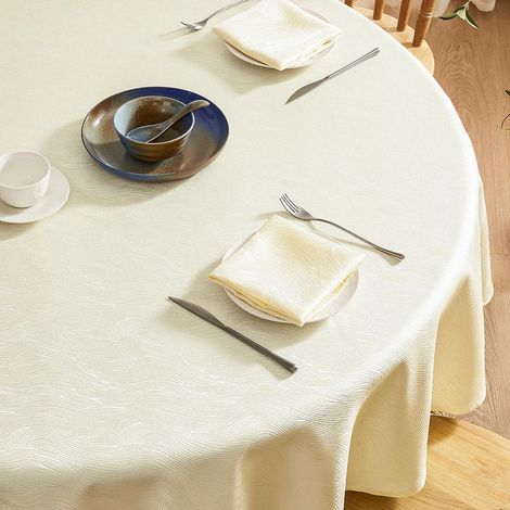 Runde Tischdecke 120 cm Beige Abwaschbar Jacquard Wasserabweisend für Draußen