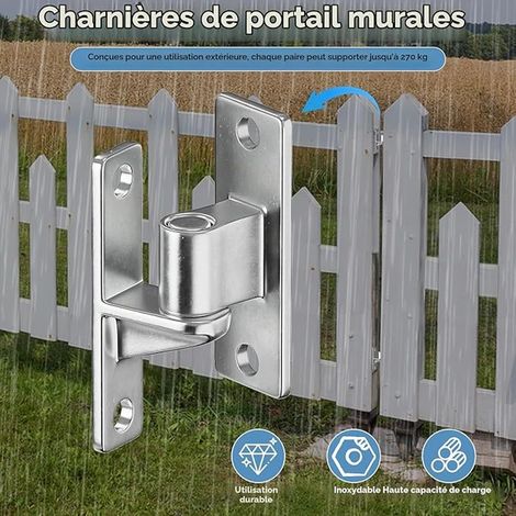 Gate Hinges, Door Hinge 304 Stainless Steel, Wall Mounted Gate Hinge for Farm Gate (Silver) (1/4)