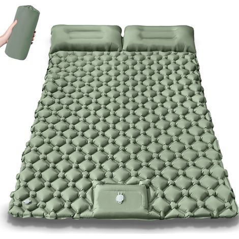 Colchón de camping para 2 personas, 190 x 125 cm, autoinflable, impermeable, con almohada y bomba de pie, ideal para senderismo, tienda de campaña y playa.