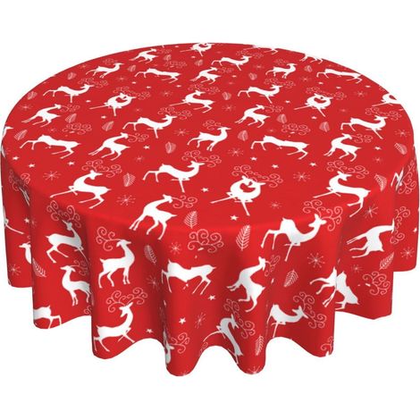 Nappe de Noël ronde 152 cm (60 pouces), imperméable, motif cerf et sapin, idéale pour la cuisine, les fêtes et les repas