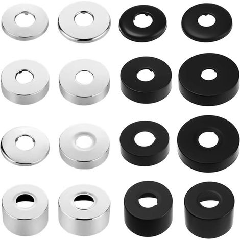 Lot de 2 rosace robinet noir de Ø 21 mm (1/2") - rosace mitigeur douche,cache tuyau en acier inoxydable,rosace radiateur - rosace pour robinets de douche, robinets, radiateurs(noir, 66 x 30) (1/5)