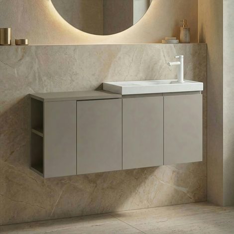 Lave-mains suspendu 110 cm taupe 3 portes 2 niches IRIS (1/4)