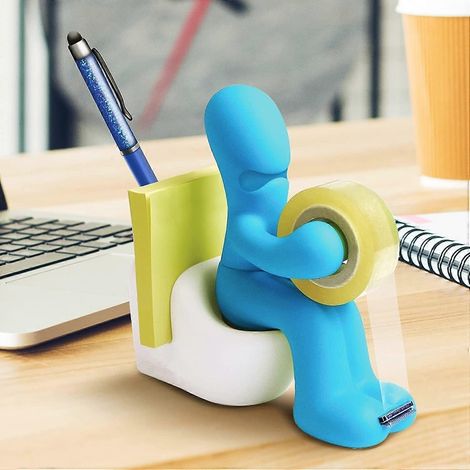 (Bleu) Fournitures de bureau - Dévidoir de ruban adhésif ludique - Porte-accessoires de bureau amusant et pratique avec rouleau de ruban adhésif (1/5)