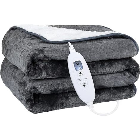 Couverture chauffante – Couverture en flanelle douce, avec niveaux de chaleur et heures d'arrêt automatique, lavable en machine, gris foncé (1/5)