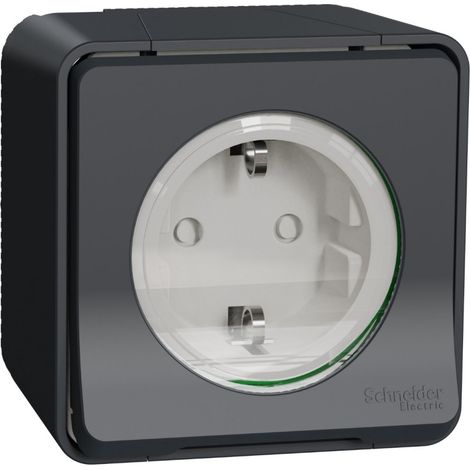Schneider Electric – Prise de courant schuko 2P+T saillie IP55 IK08 – Étanche et résistant aux chocs – Pour installations intérieures et extérieures – 16A 250V