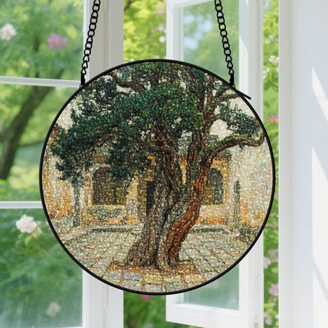 Suspension en vitrail - Attrape-soleil élégant minimaliste, décoration intérieure originale, cadeau Fête des Mères, Anniversaire pour femme, homme 9cm (1/5)