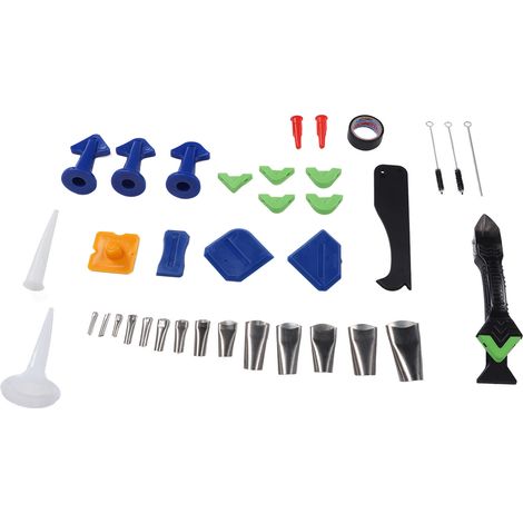 Outil à calfeutrer, couteau à crochet, buse en acier inoxydable pour silicone, ruban adhésif, grattoir, brosse, outil de finition pour joint de coulis (1/5)