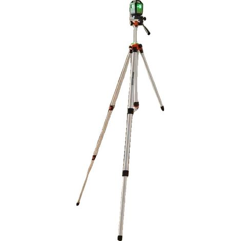 Trípode para nivel láser, altura regulable, aluminio ligero, color plata. (1/2)