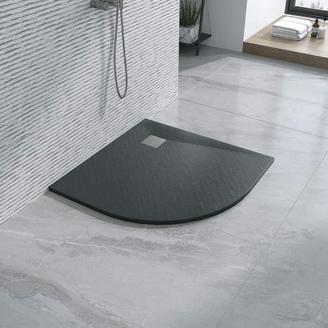 Duschwanne 80x80 cm Halbrund Vulcano Line Slim Anthrazit aus Kunstharz und Marmorpulver mit freiem Ablauf – FRASCIO