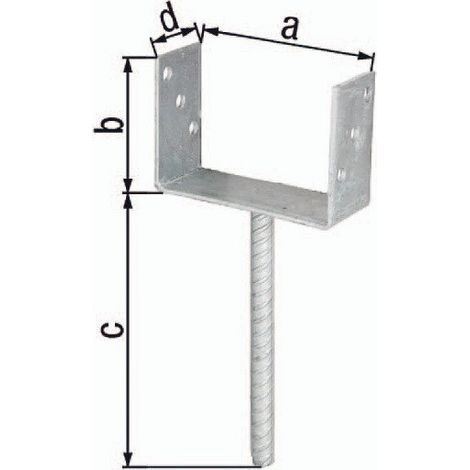 Base de poste en U ETA-10/0210 91x100x200x60mm TZN con anclajes de hormigón sobre acero ondulado GAH