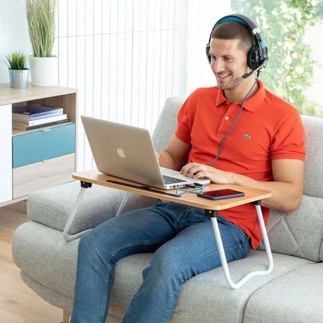 Table Pliante Multifonction Portable, Bois, Table Bureau, Table Repas canapé, Table pour Ordinateur, Support Tablette téléphone