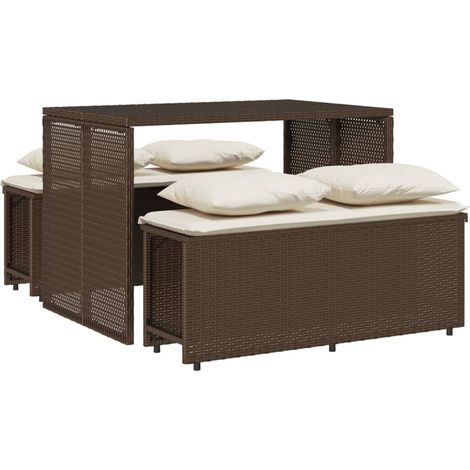 vidaXL Set da Pranzo da Giardino 3pz con Cuscini in Polyrattan Marrone