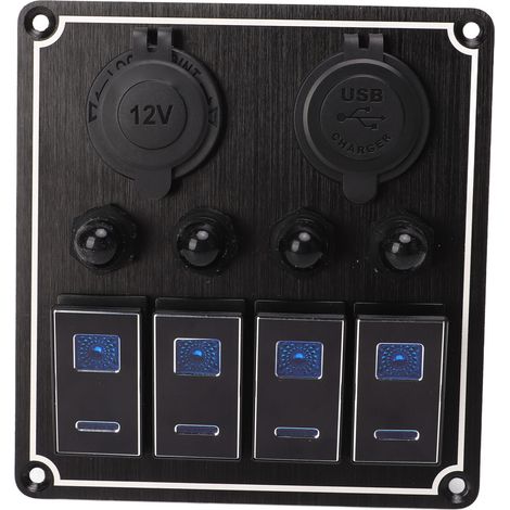 Un panneau de commande à bascule à quatre positions adapté aux camping-cars, yachts, voitures et caravanes, comprenant une prise allume-cigare USB et un interrupteur marche/arrêt combiné. (1/5)