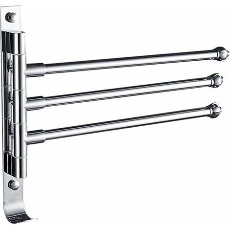 Portasciugamani girevole da parete in acciaio inox FOREHILL - 3 aste - Con gancio e tappo antiscivolo - Impermeabile - Argento - Per bagno, cucina, vasca da bagno (1/5)