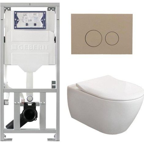 Villeroy & Boch Subway 2.0 DirectFlush CeramicPlus Pack WC slimseat Abattant WC avec réservoir Geberit et plaque de déclenchement taupe avec boutons