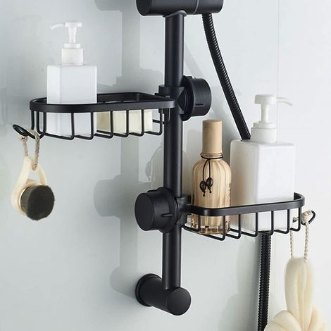 2x Shower Shelf Without Drilling,Faucet Kitchen Organizer, Detachable Storage Rack,Shower Support Shelf, Soap Holder Shower Bar, Shower Caddy for Shampoo (Black)