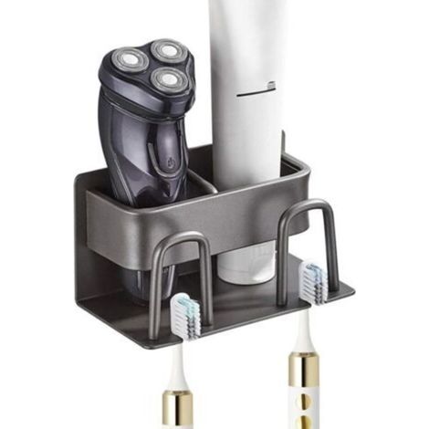 Porte-brosse à dents mural, porte-rasoir électrique, porte-dentifrice, porte-gobelet sur pied, sans vis, rangement pour salle de bain et douche (1/4)