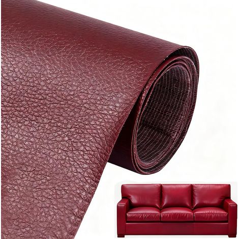 Patch Réparation Cuir Autocollant 60x137cm - Simili Cuir Étanche pour Canapé, Siège Auto, Veste, Meubles (Résistant aux UV & Imperméable) (Bordeaux) (1/5)