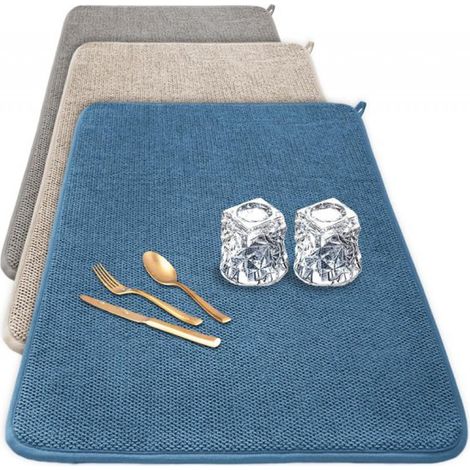 Tapis d'égouttage vaisselle - Lot de 3 - Tapis d'égouttage - Microfibre - Tapis d'égouttage cuisine - Tapis vaisselle - Tapis vaisselle facile à nettoyer - Convient pour les plans de travail, les étag (1/5)