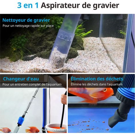 Aspirateur de gravier pour aquarium 3 en 1, nettoyeur de fond et changeur d'eau électrique, débit réglable jusqu'à 800 L/h, hauteur ajustable pour aquarium