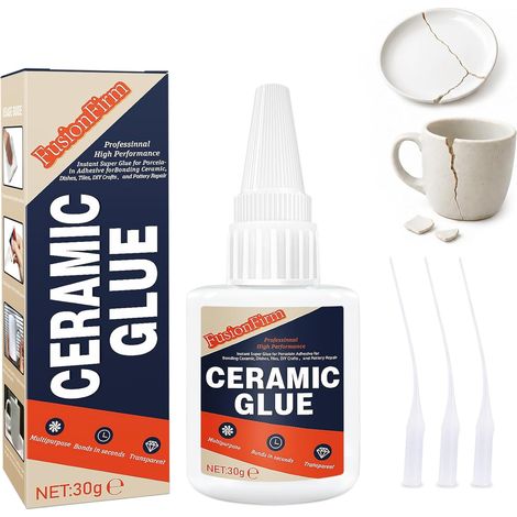 Colle Ceramique 30g, Instant Super Glue pour Porcelaine, Poterie, Vaisselle, Carrelage et Plus. Résistante à l'Eau & Chaleur, Adhésif Puissant & Séchage Rapide pour Réparations de Céramique (1/5)