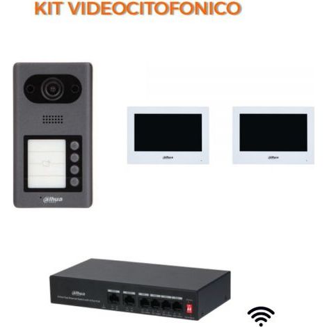 Dahua Kit videocitofonico IP - Wi-Fi Posto esterno VTO3211D-P4-S2 + Switch PFS3006-4ET-36 + Monitor 7" VTH2621GW-WP Nr.02 Monitor