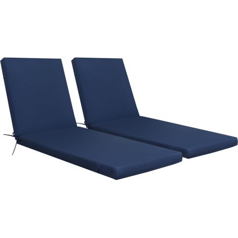 Lot de 2 coussins de rechange en polyester bleu pour chaise longue d'extérieur avec housse amovible et sangles réglables