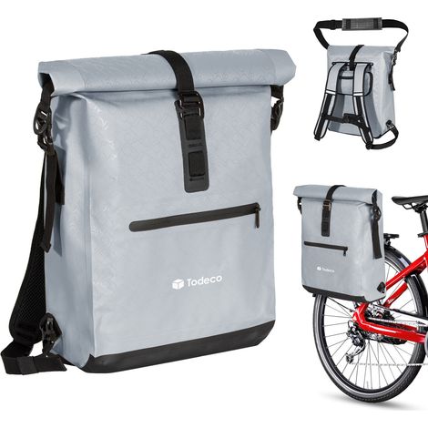 Sac à Dos de Vélo 3 en 1 (20L), Sacoche Porte-Bagage arrière de vélo, Sac à Dos étanche et Sacoche Bandoulière, Imperméable & Réfléchissante, Compartiment Ordinateur, Gris