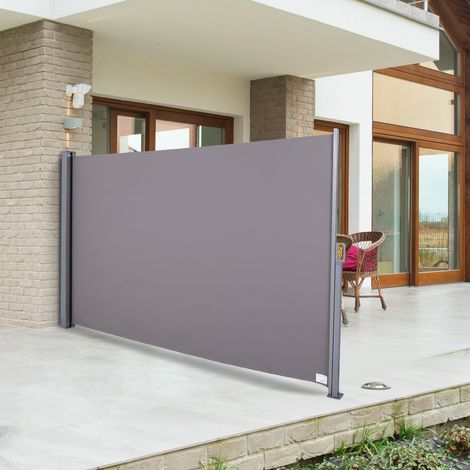 Brise-vue rétractable 3m x 1,6m – Tissu polyester imperméable et anti-UV – Structure aluminium durable – Couleur gris – MH (1/3)