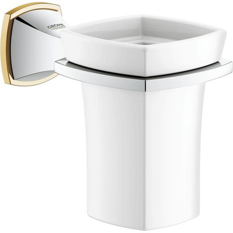 Grohe Grandera support avec rince-bouche en céramique verre, Coloris: Chrome / Or - 40626IG0 (1/2)