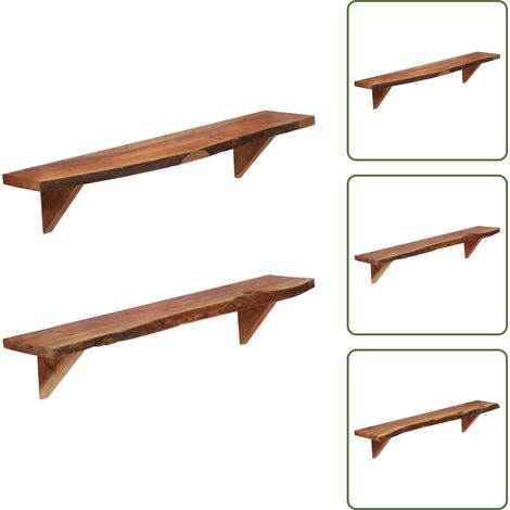 Étagères murales 2 pcs 90x20x18 cm Bois d'acacia massif - Étagères Murales - Étagères En Bois - Décoration Intérieure - Rangement Mural - Acacia Massif (1/5)