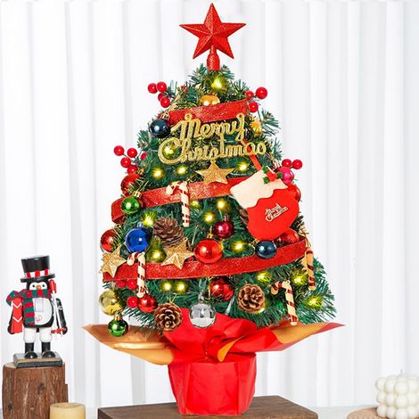 Arbre De Noël Miniature - 55 Cm - Avec Guirlande Lumineuse À Led Intégrée - Pour Bureau Table Et Intérieur - 1 Pièce (1/5)